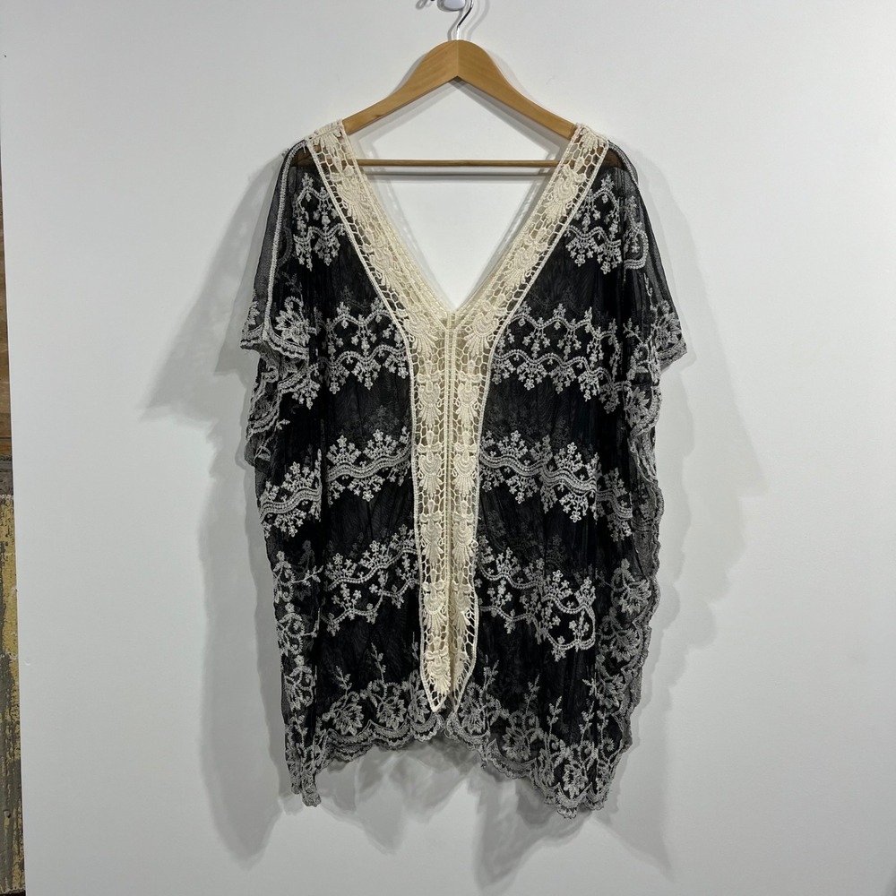Boho Lace Mesh Embroidered Crochet Poncho Top Womens One Size Festival Fairy